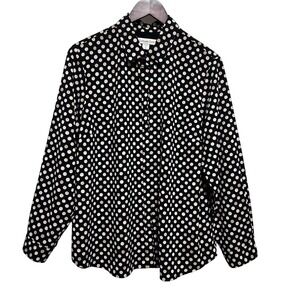 Coldwater Creek Women Top 1X Black Cream Polka Dot Button Front Timeless Classic
